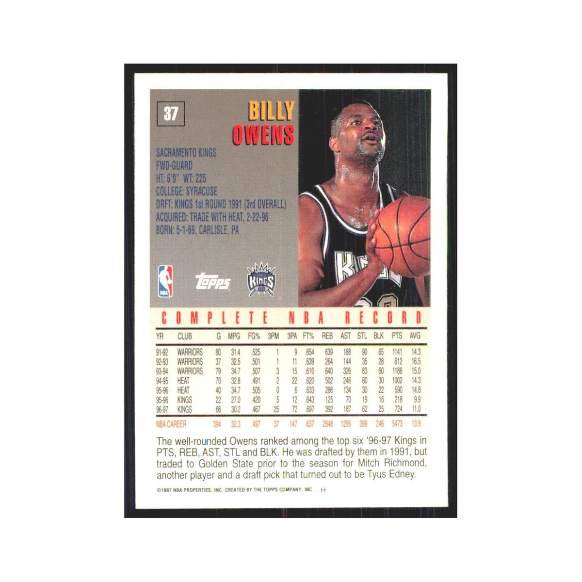 1997 Topps Billy Owens Kings #37.0