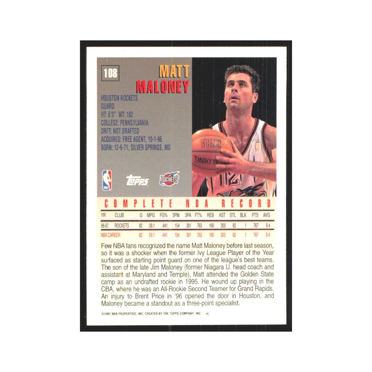 1997 Topps Matt Maloney Rockets #108.0