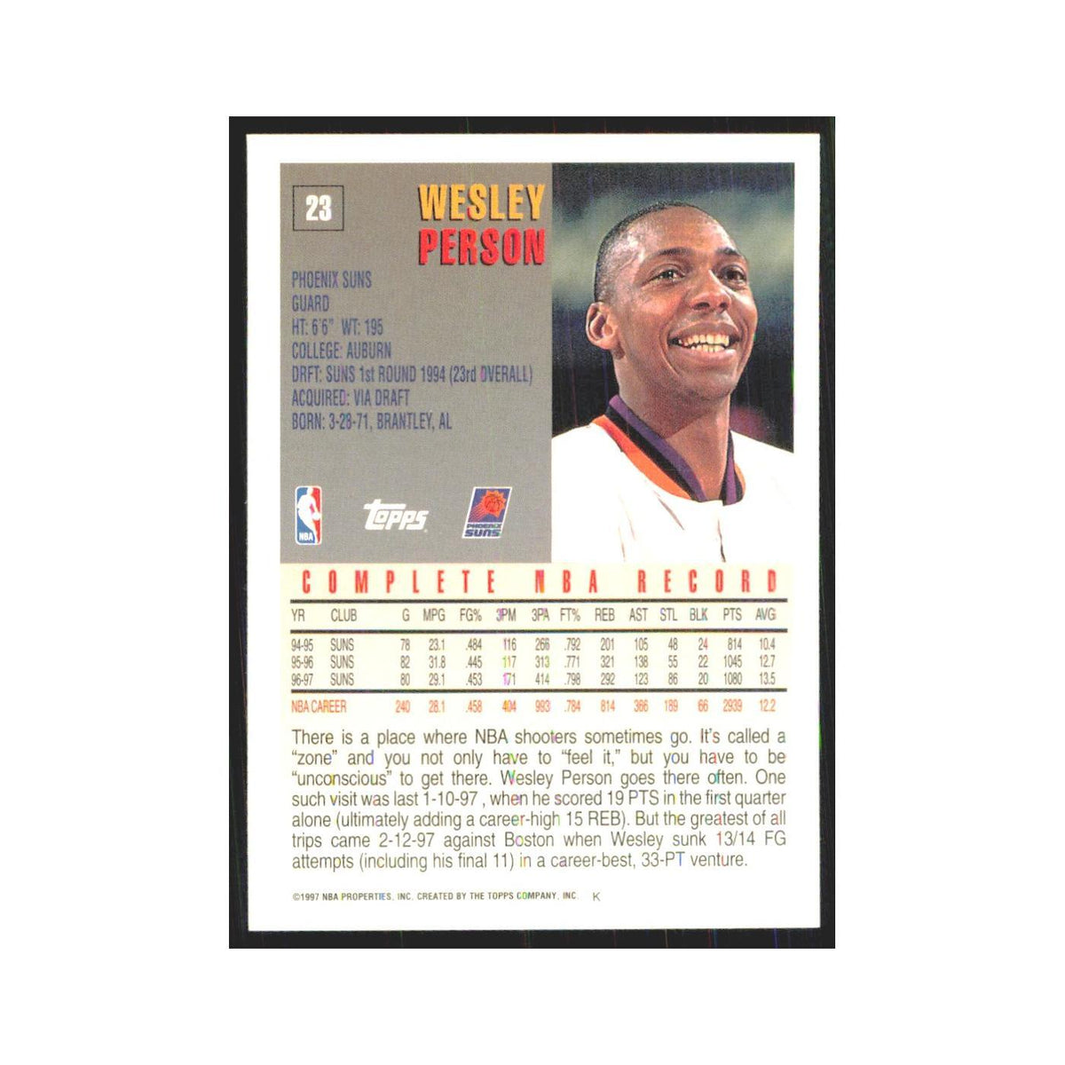 1997 Topps Wesley Person Suns #23.0