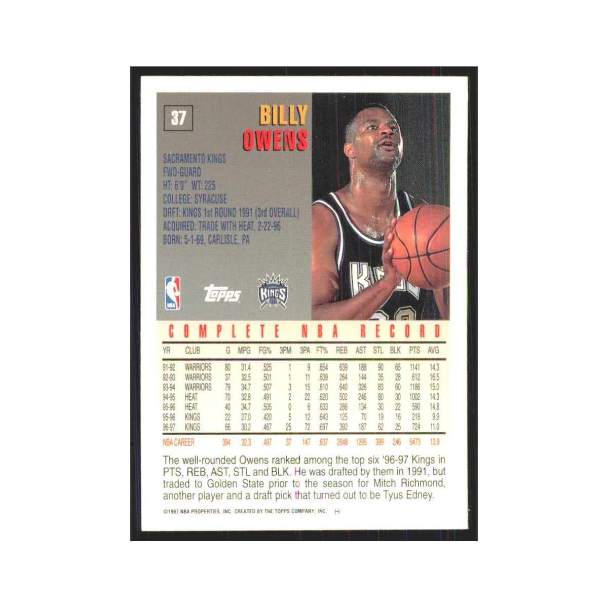 1997 Topps Billy Owens Kings #37.0