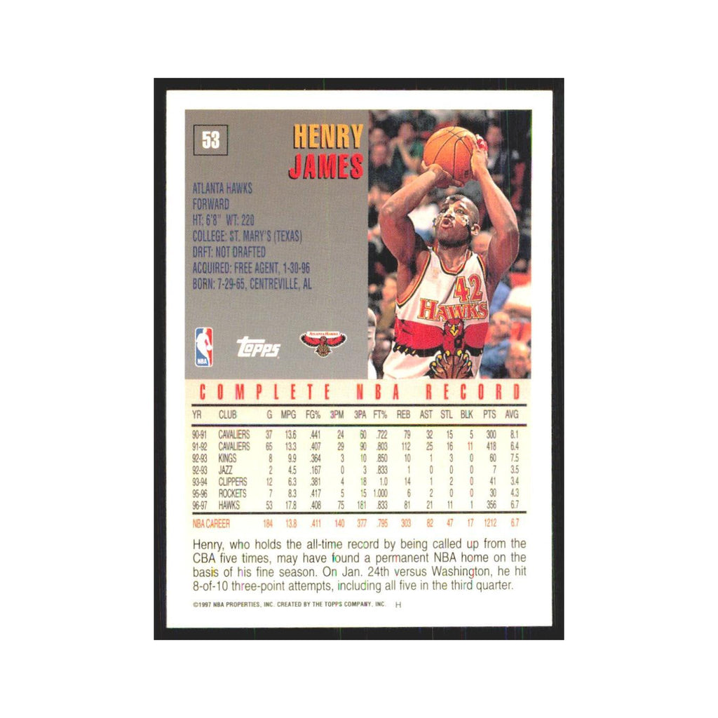 1997 Topps Henry James Hawks #53.0