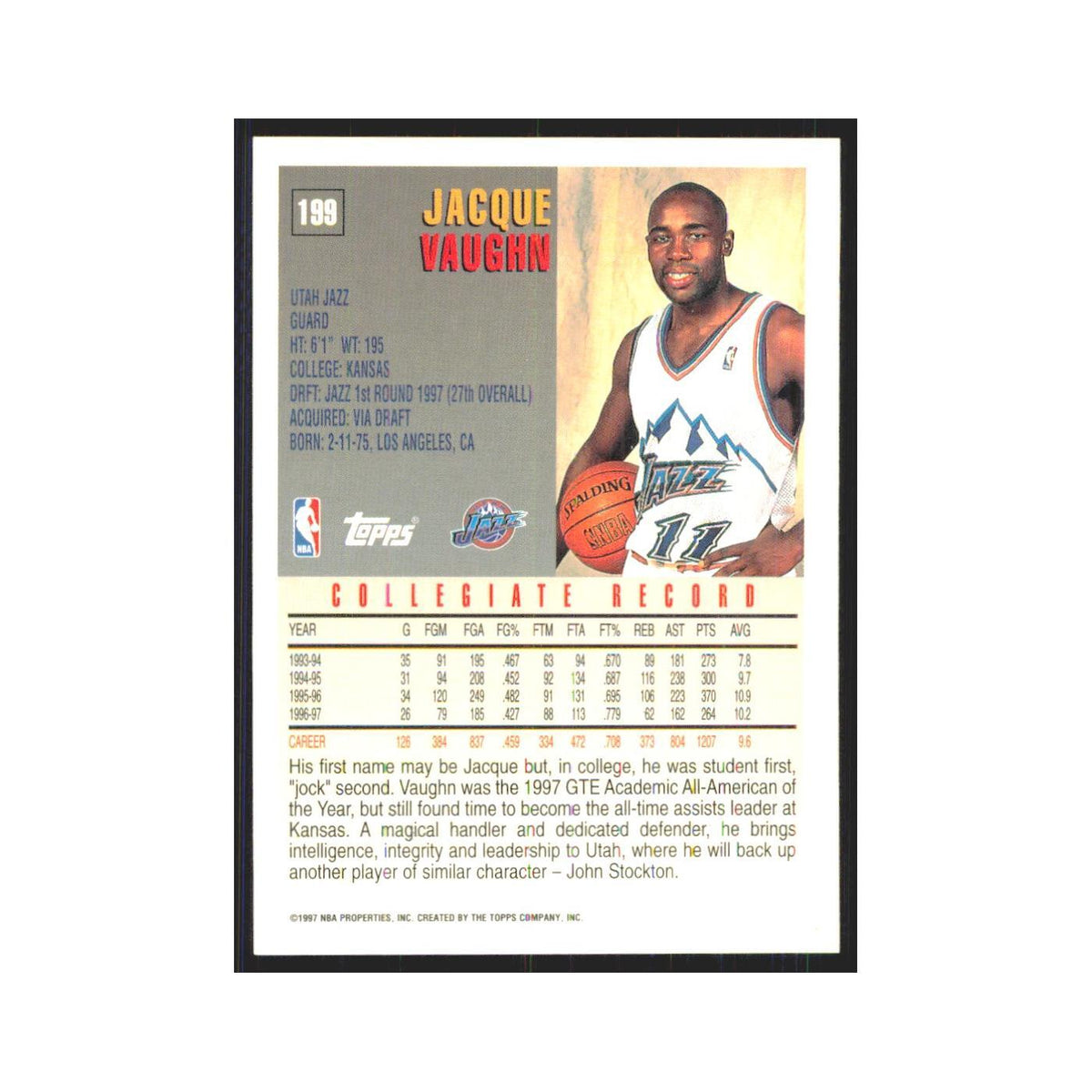 1997 Topps Jacque Vaughn Jazz #199.0