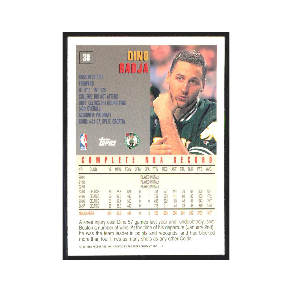 1997 Topps Dino Radja Celtics #38.0