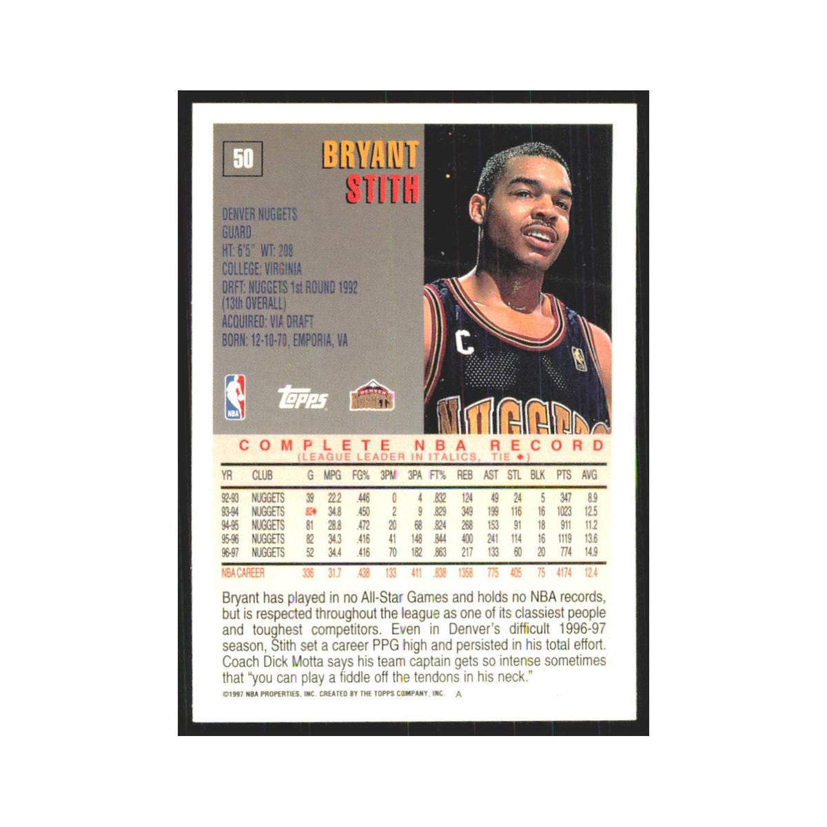 1997 Topps Bryant Stith Nuggets #50.0