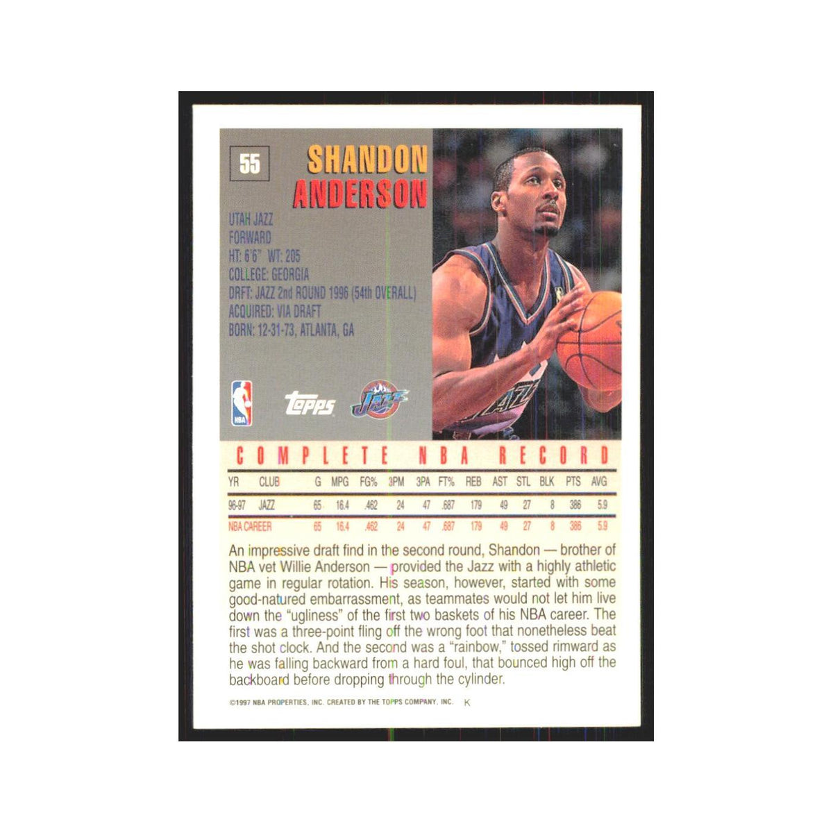 1997 Topps Shandon Anderson Jazz #55.0