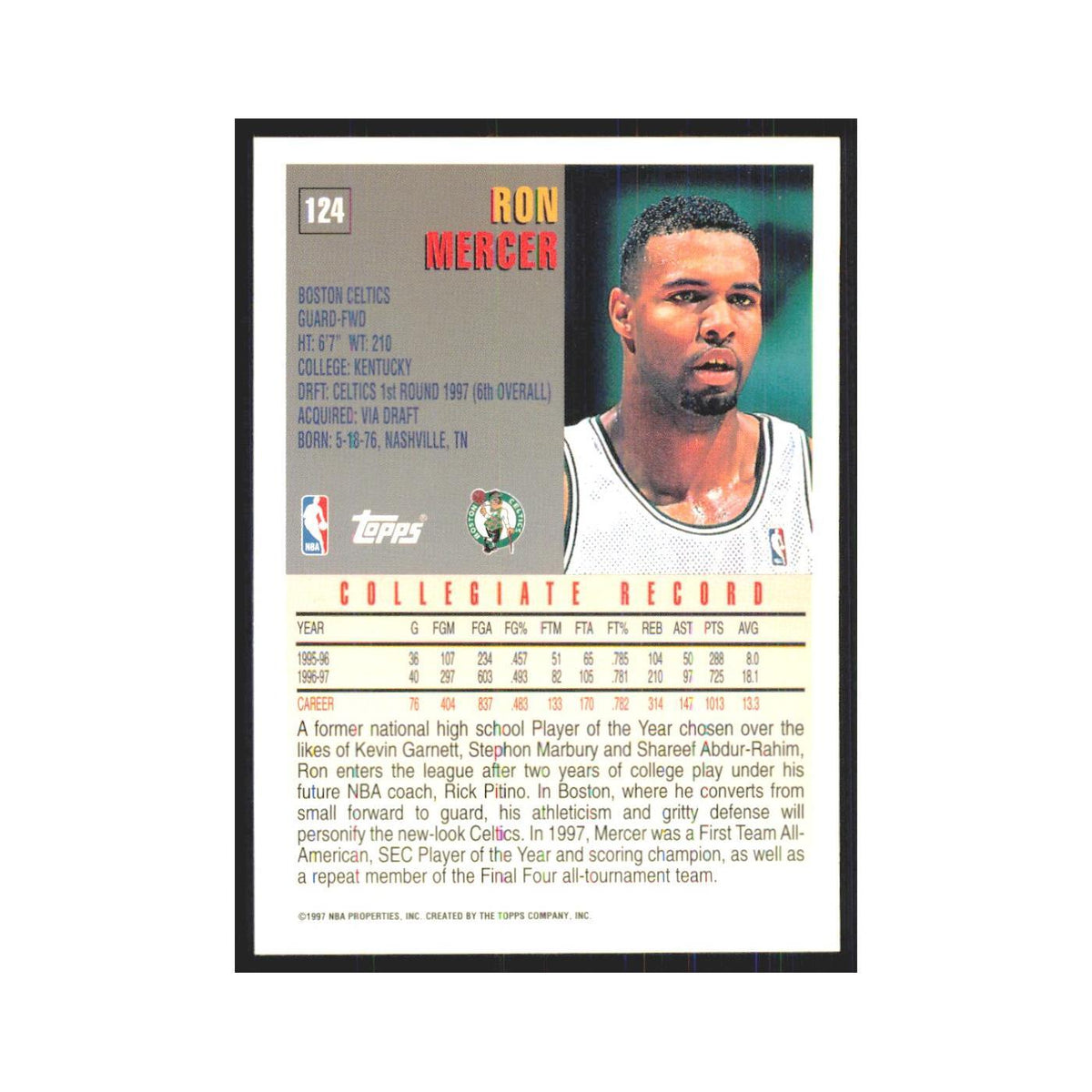 1997 Topps Ron Mercer Celtics #124.0