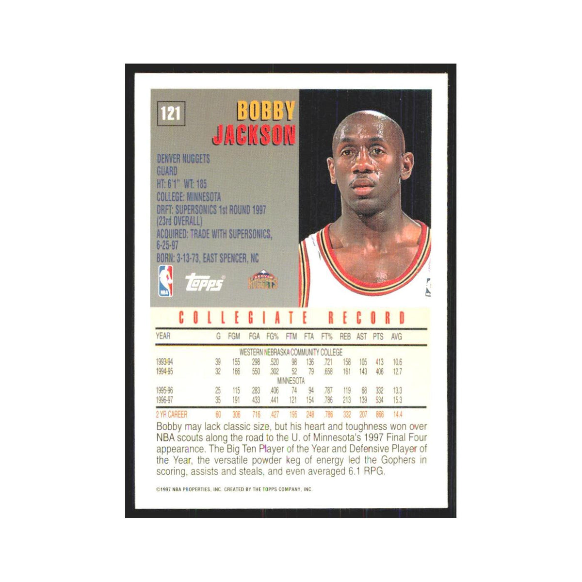 1997 Topps Bobby Jackson Nuggets #121.0