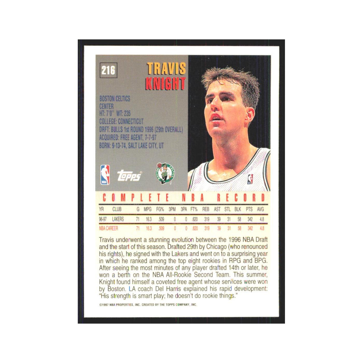 1997 Topps Travis Knight Celtics #216.0