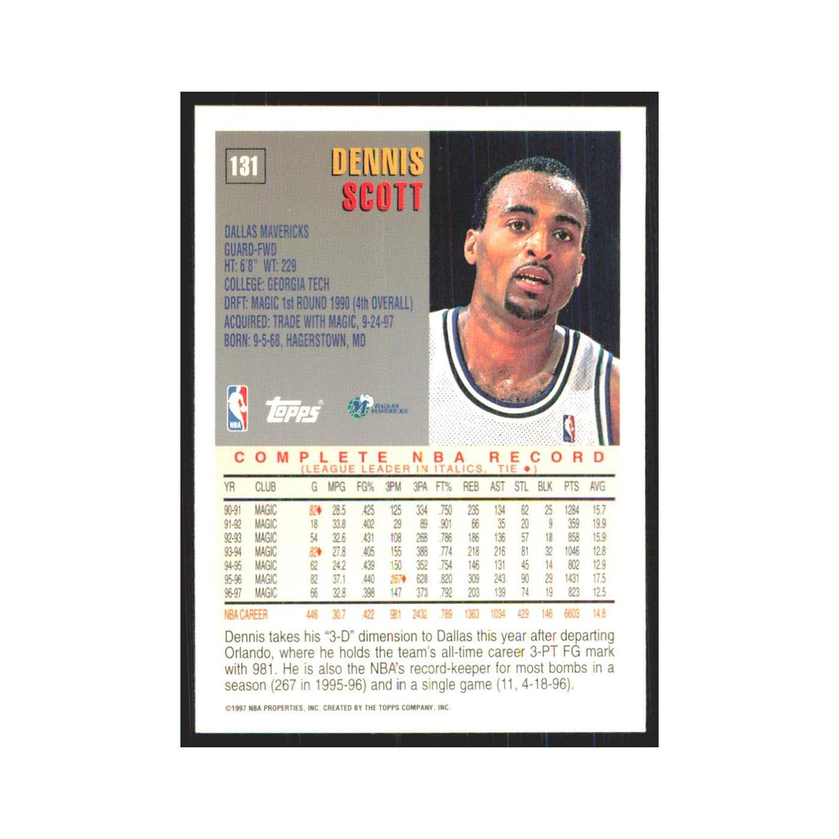 1997 Topps Dennis Scott Mavericks #131.0