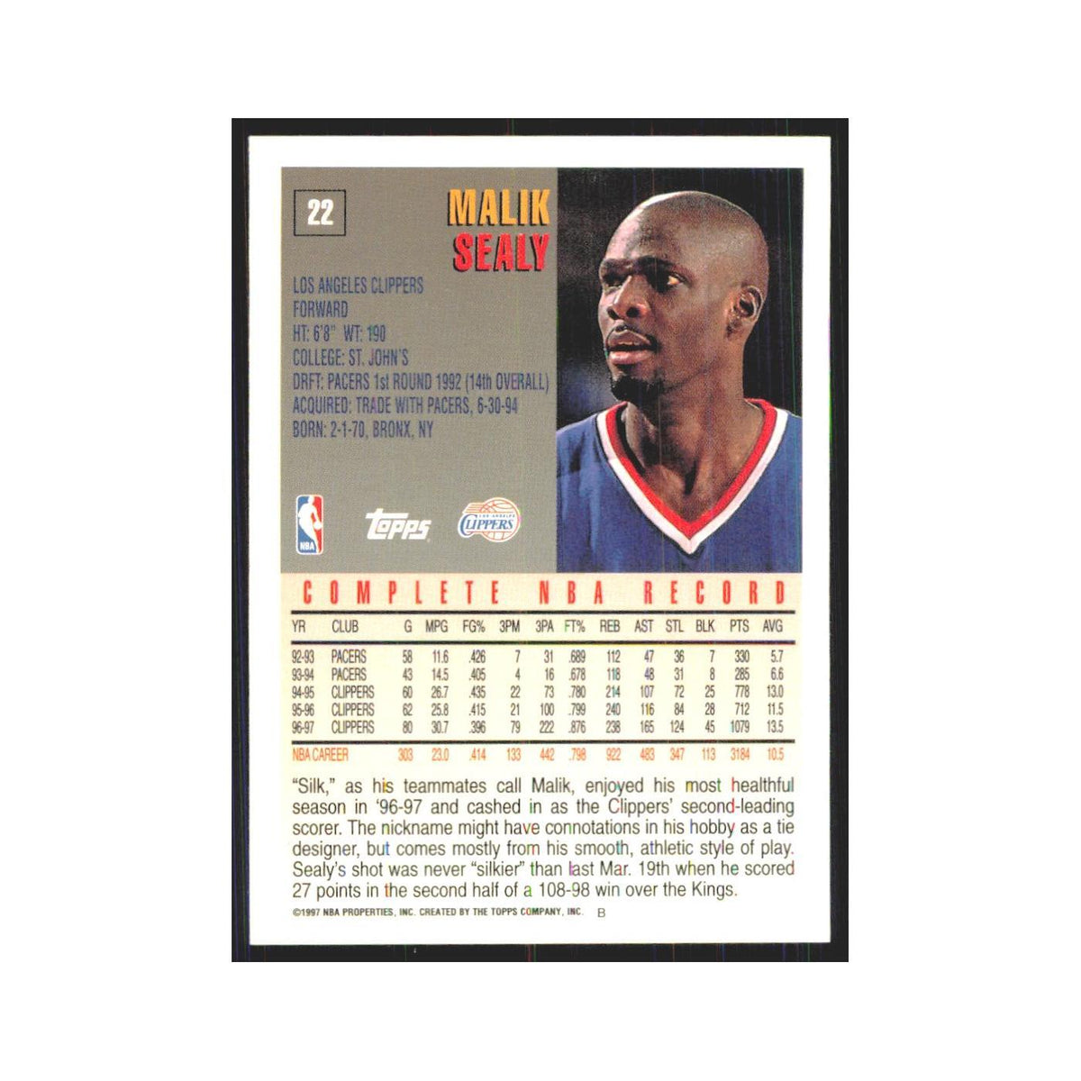 1997 Topps Malik Sealy Clippers #22.0
