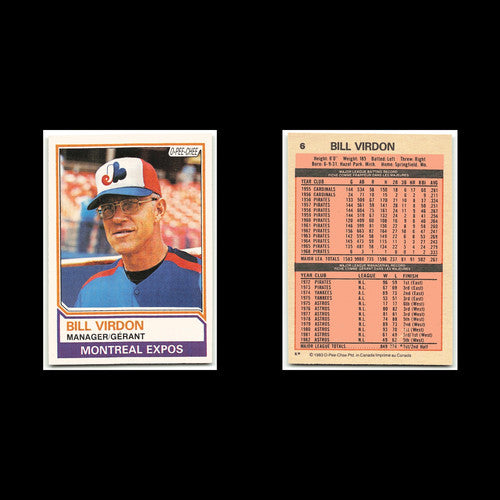 Bill Virdon #6 1983 O-Pee-Chee Montreal Expos Baseball Card MLB NM