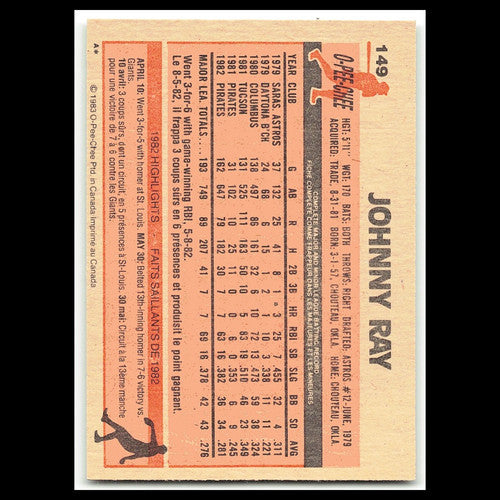 Johnny Ray #149 1983 O-Pee-Chee Pittsburgh Pirates Baseball Card MLB NM