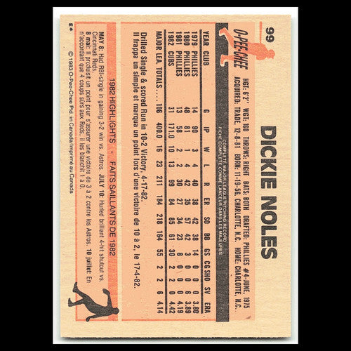 Dickie Noles #99 1983 O-Pee-Chee Chicago Cubs Baseball Card MLB NM
