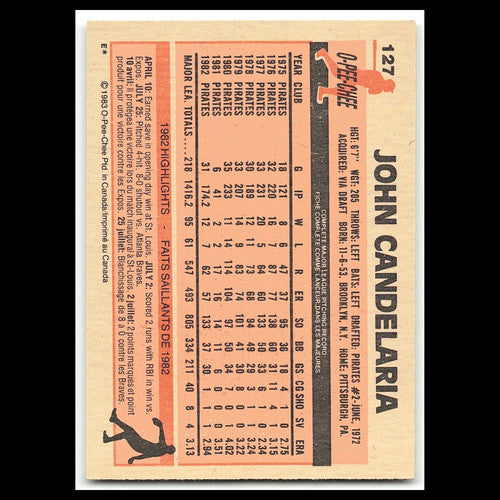 John Candelaria #127 1983 O-Pee-Chee Pittsburgh Pirates Baseball Card MLB NM