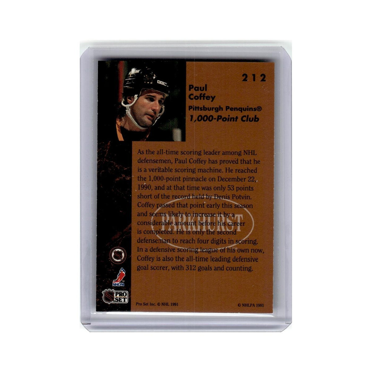 Paul Coffey 1991 Parkhurst #212 Pittsburgh Penguins Hockey Card NM