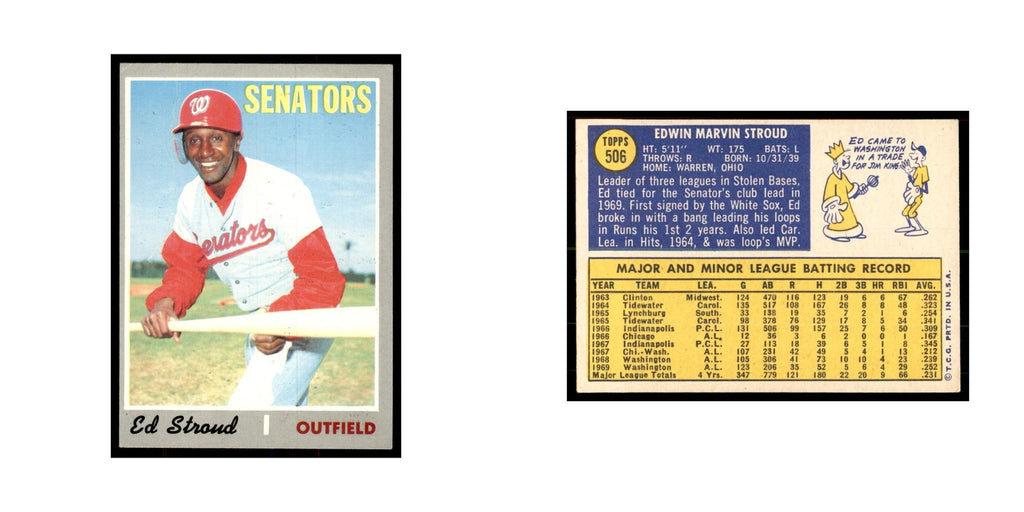 1970 Topps (Damaged) Ed Stroud Baseball Cards #506