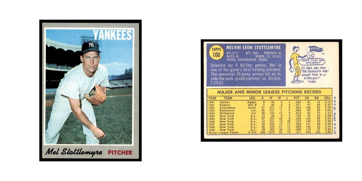 1970 Topps (Damaged) Mel Stottlemyre Baseball Cards #100