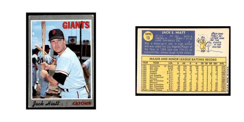1970 Topps (Damaged) Jack Hiatt Baseball Cards #13