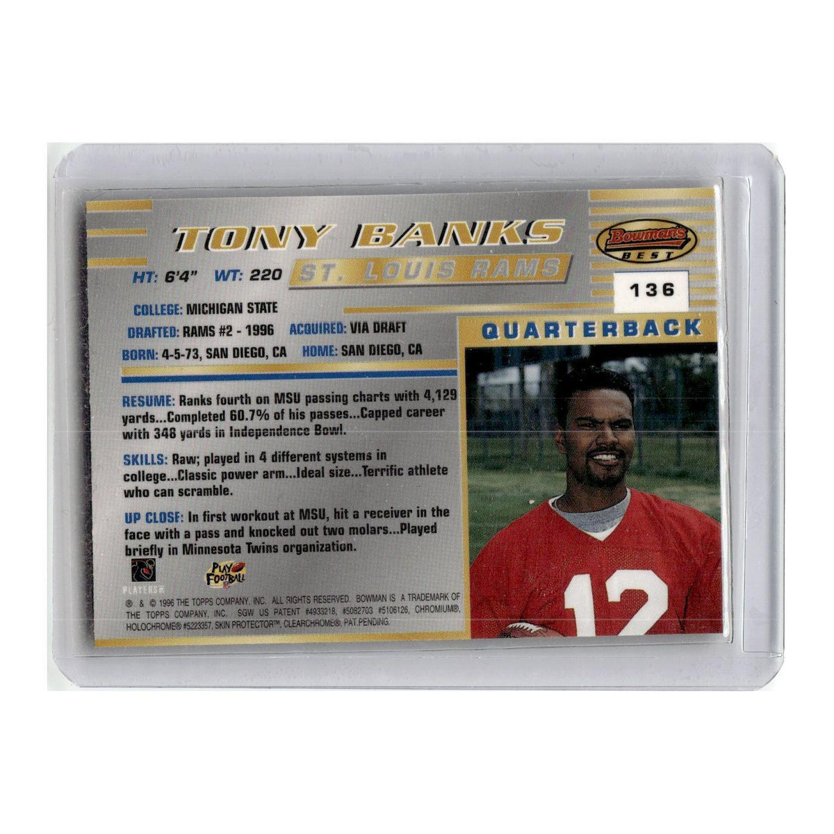 1996 Bowman's Best Tony Banks RC St. Louis Rams #136
