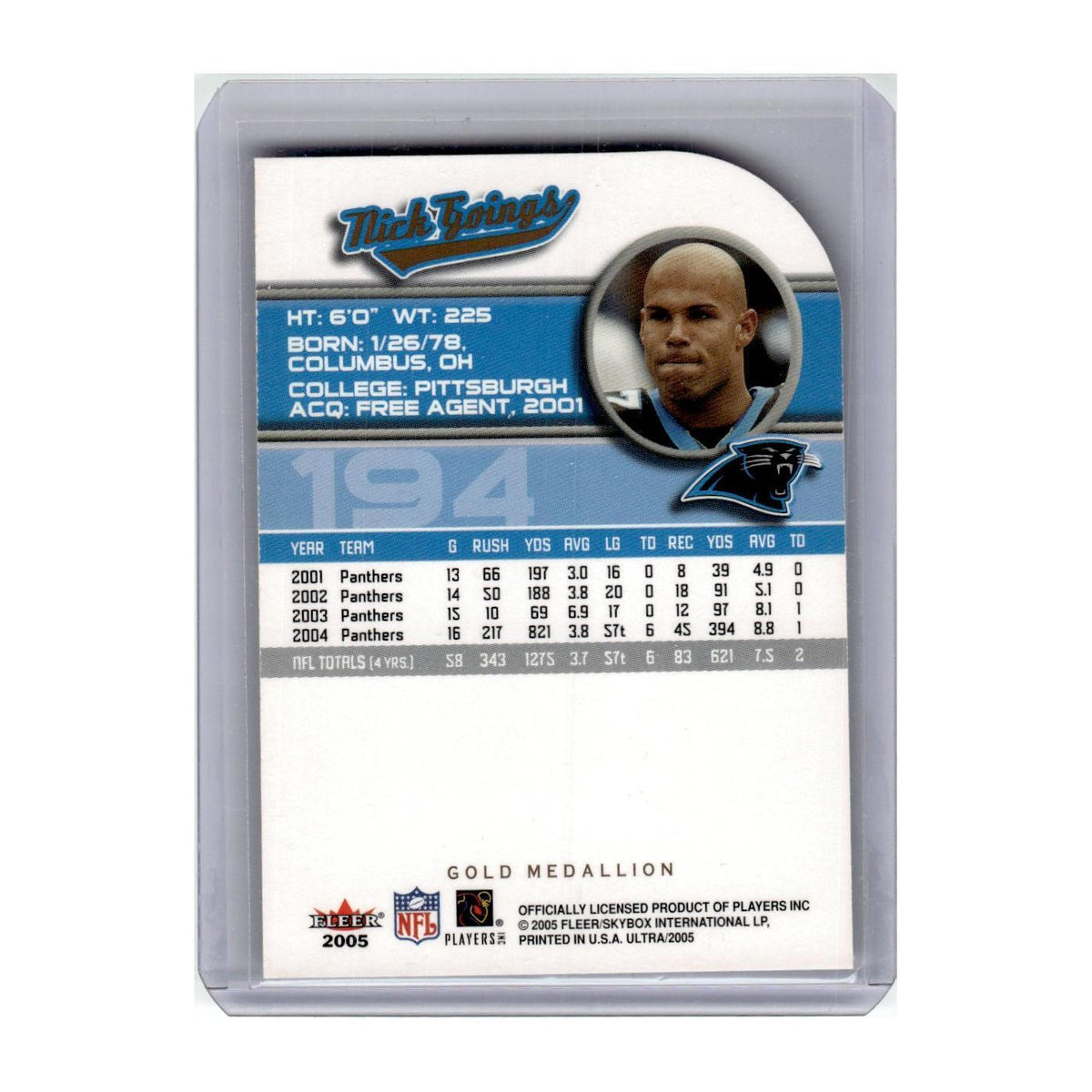 2005 Fleer Ultra Gold Medallion Nick Goings Panthers #194