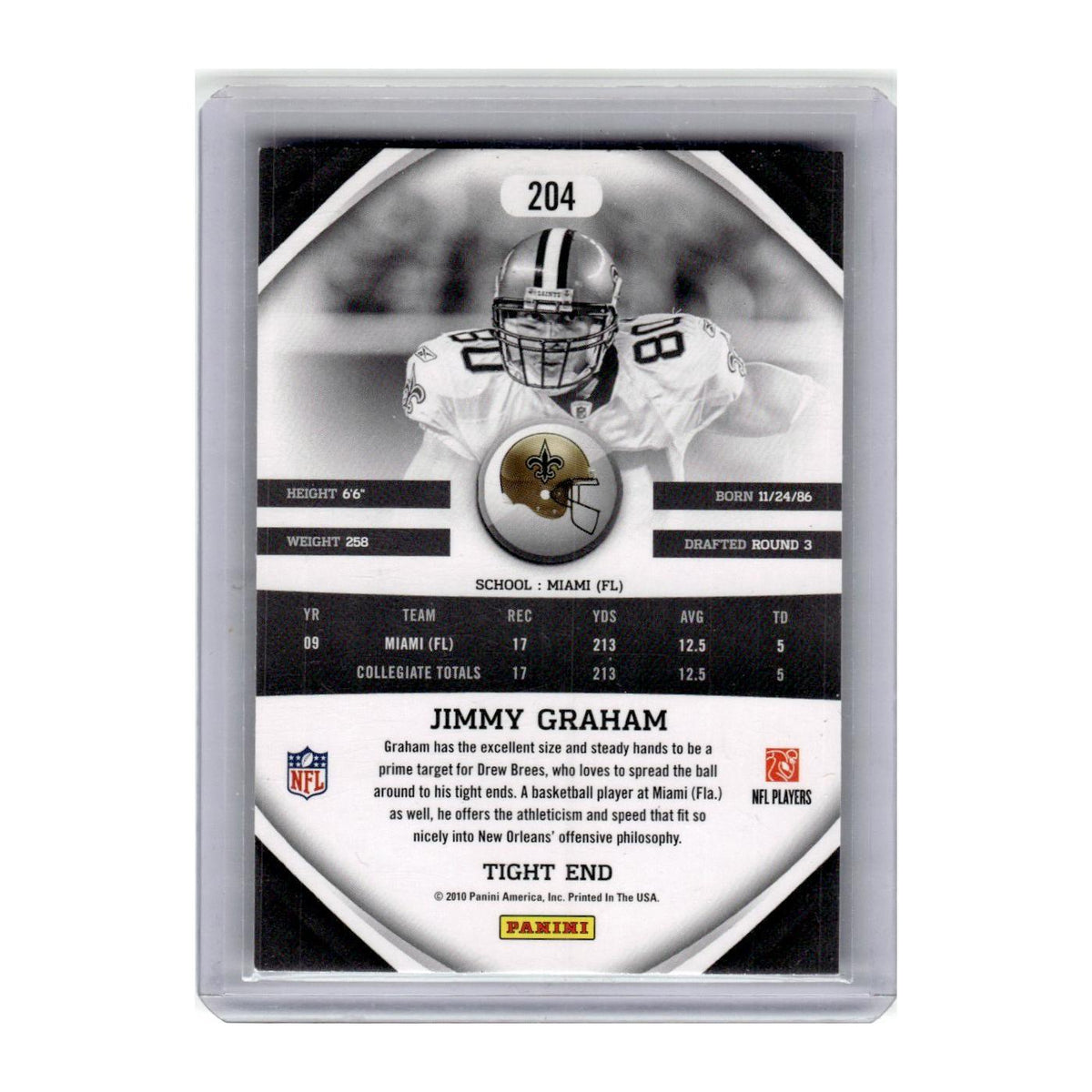 2010 Panini Gridiron Gear Jimmy Graham RC Saints #204