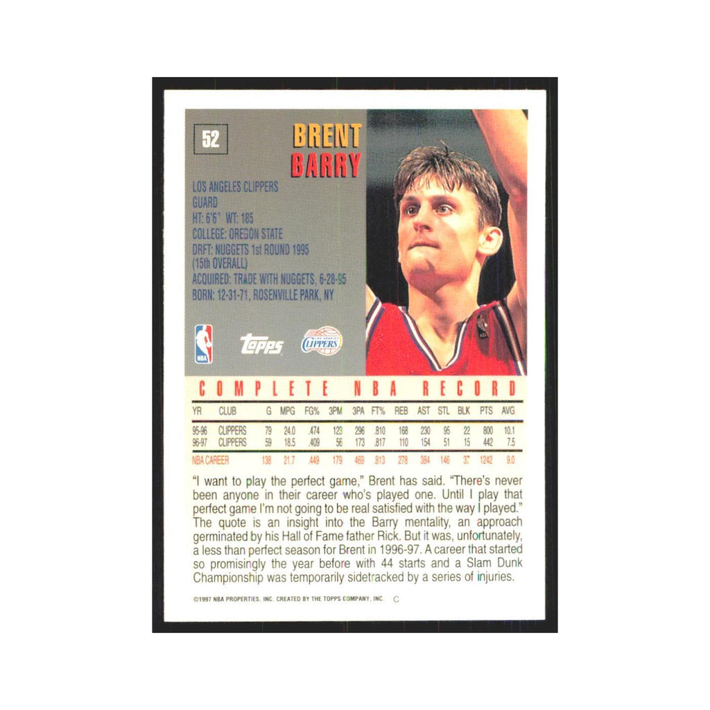 1997 Topps Brent Barry Clippers #52.0