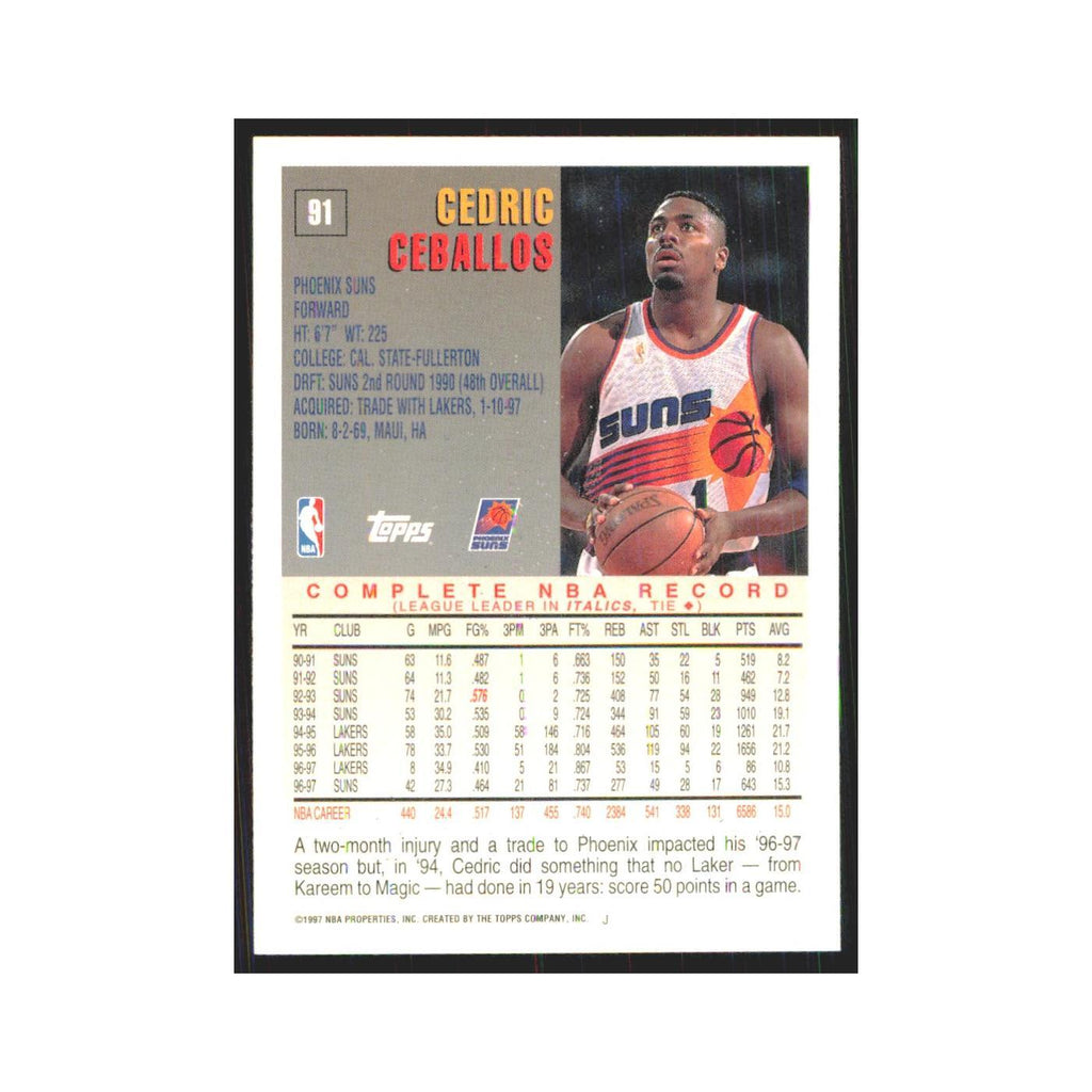 1997 Topps Cedric Ceballos Suns #91.0