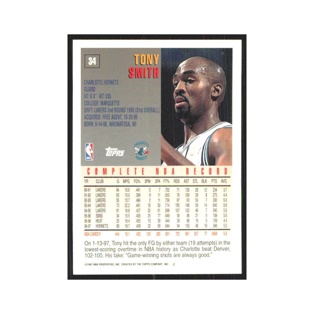 1997 Topps Tony Smith Hornets #34.0