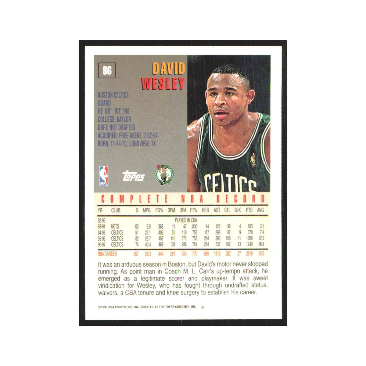 1997 Topps David Wesley Celtics #86.0