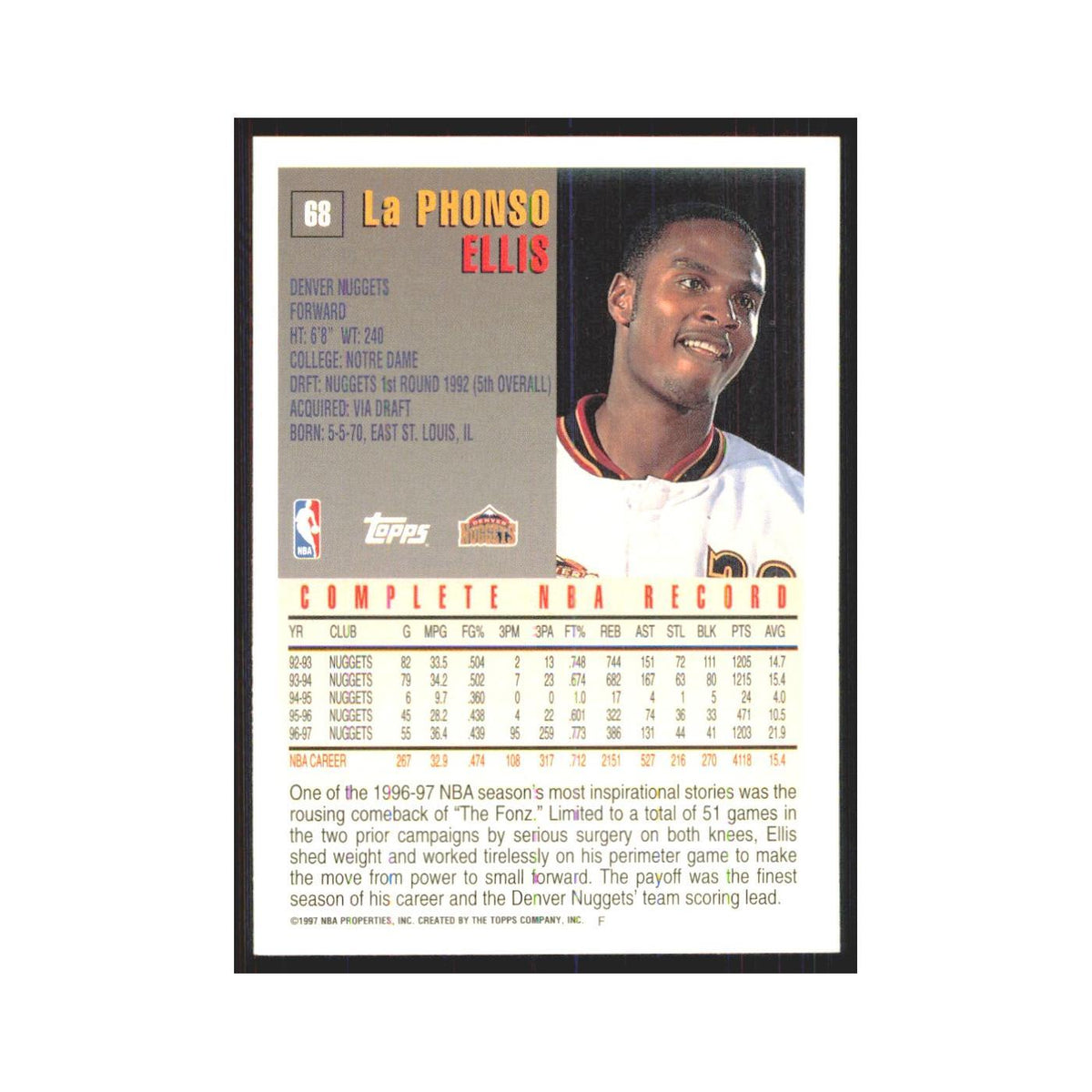 1997 Topps LaPhonso Ellis Nuggets #68.0