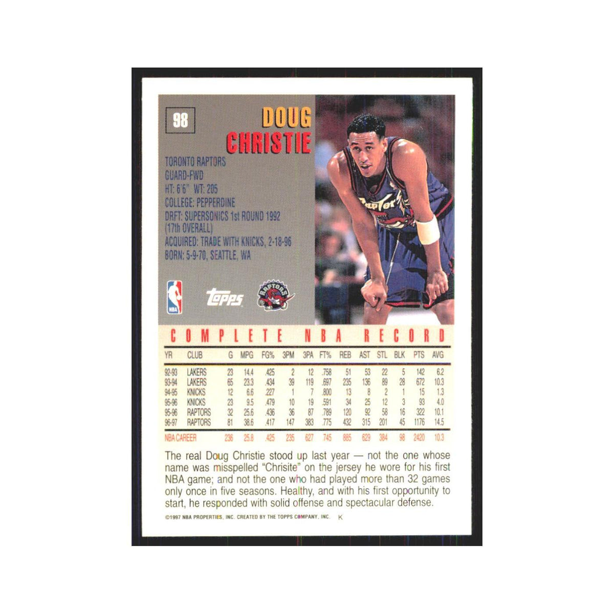 1997 Topps Doug Christie Raptors #98.0