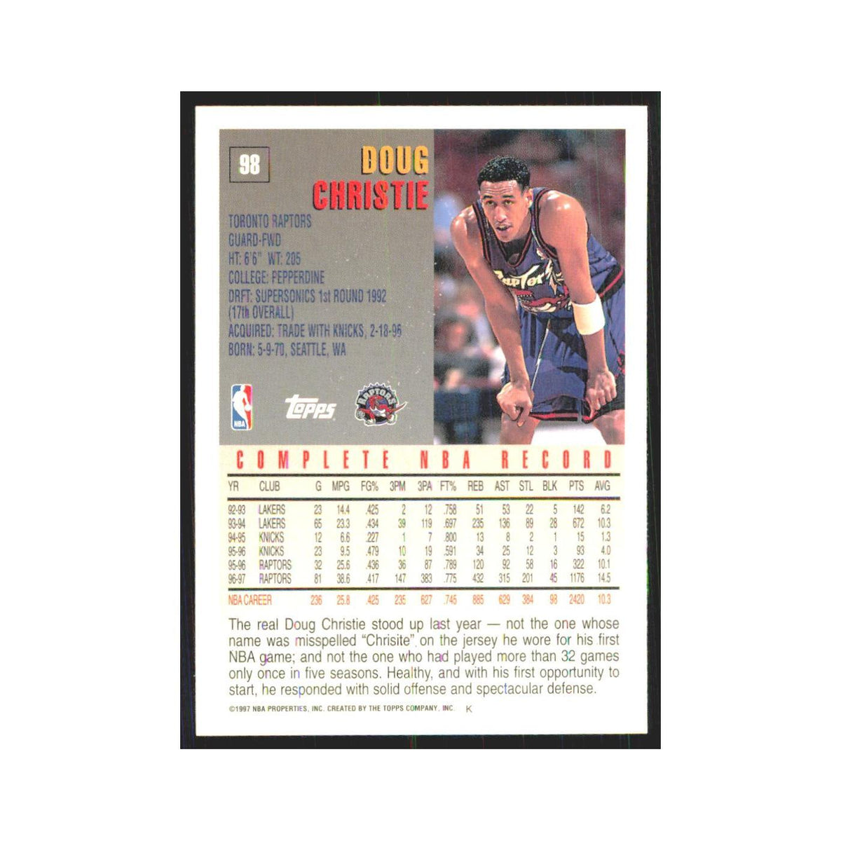 1997 Topps Doug Christie Raptors #98.0