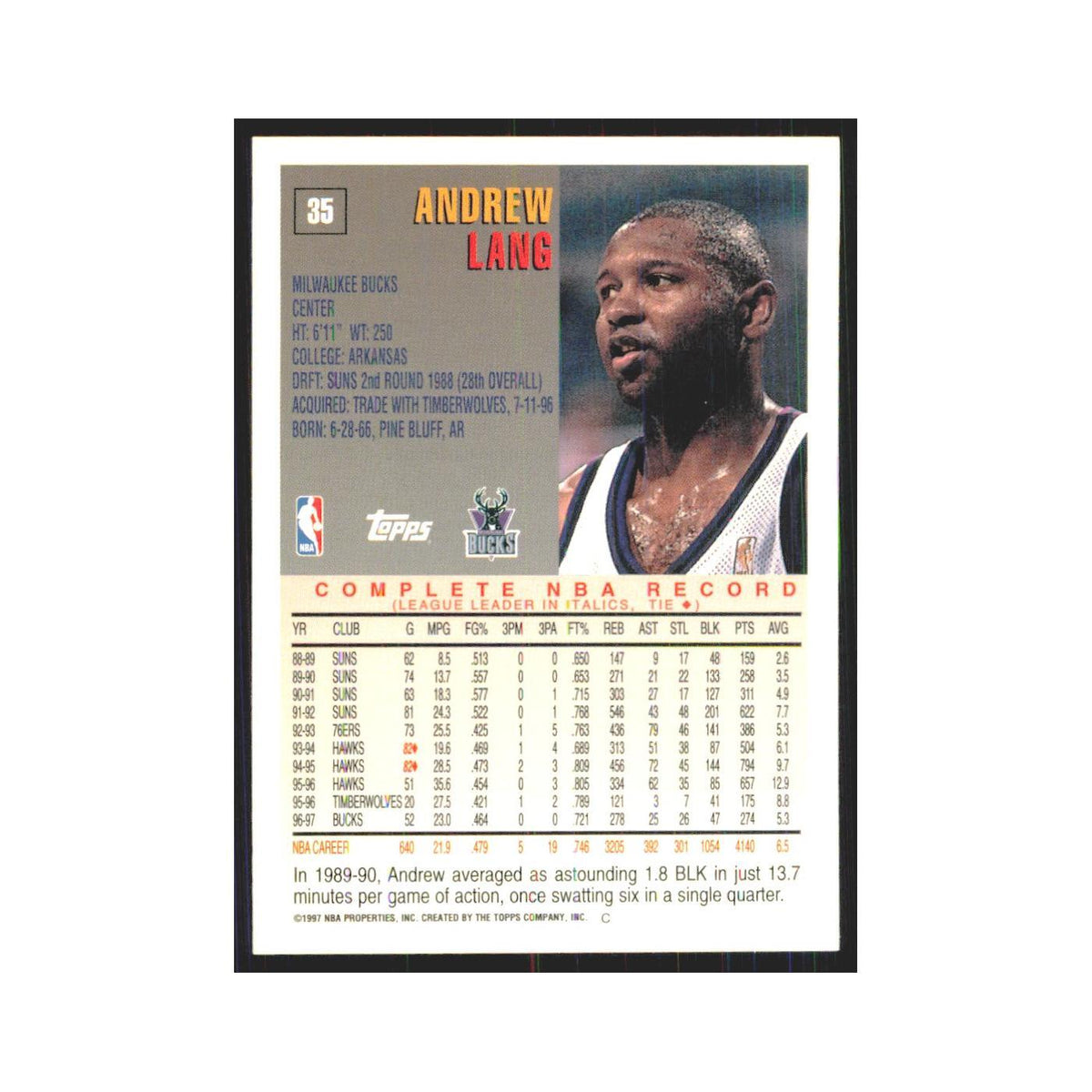 1997 Topps Andrew Lang Bucks #35.0