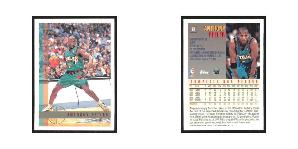 1997 Topps Anthony Peeler Vancouver Grizzlies #78.0