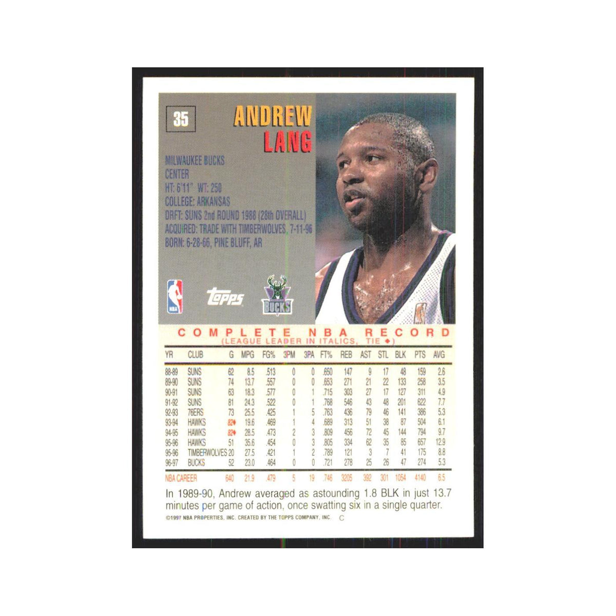 1997 Topps Andrew Lang Bucks #35.0