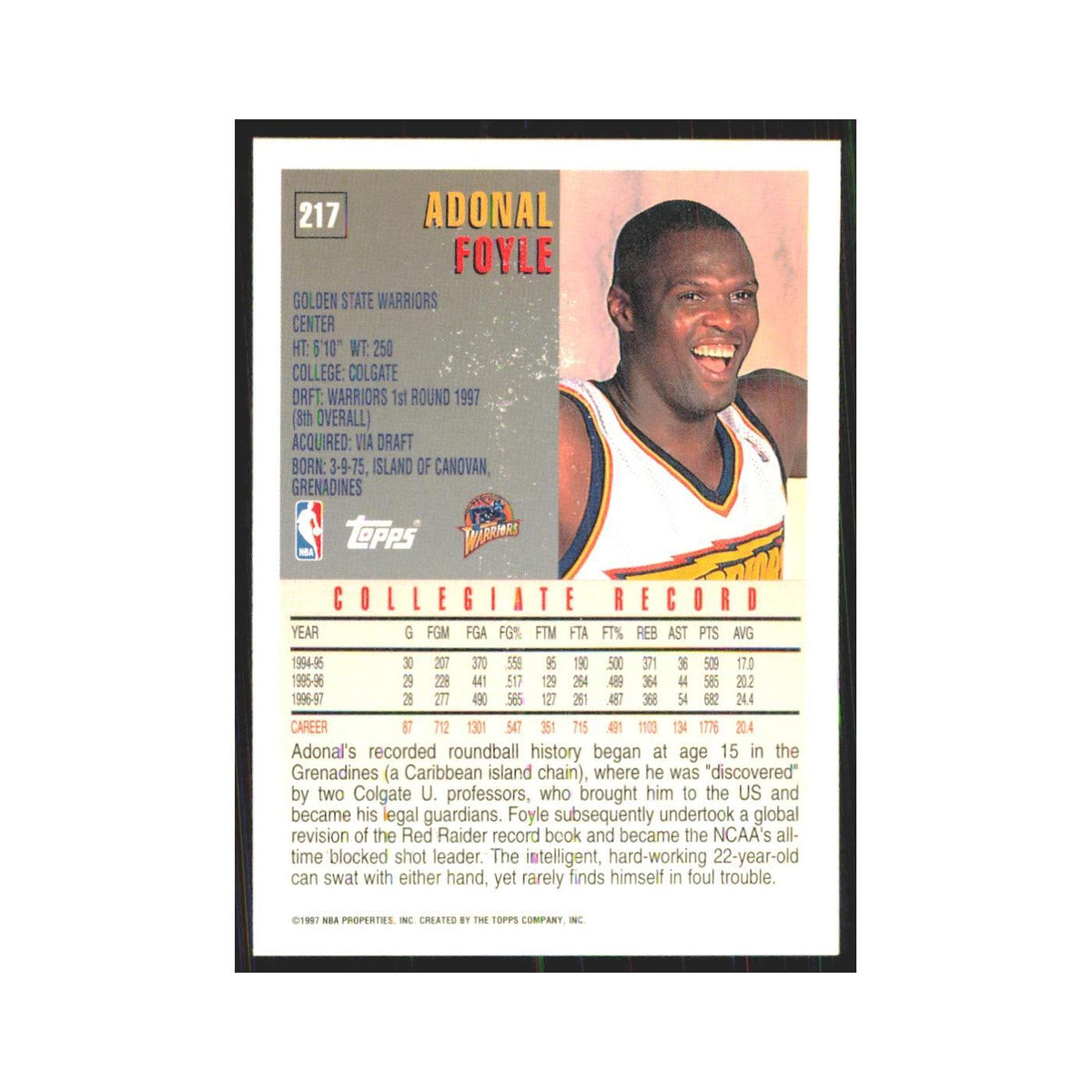 1997 Topps Adonal Foyle Golden State Warriors #217.0