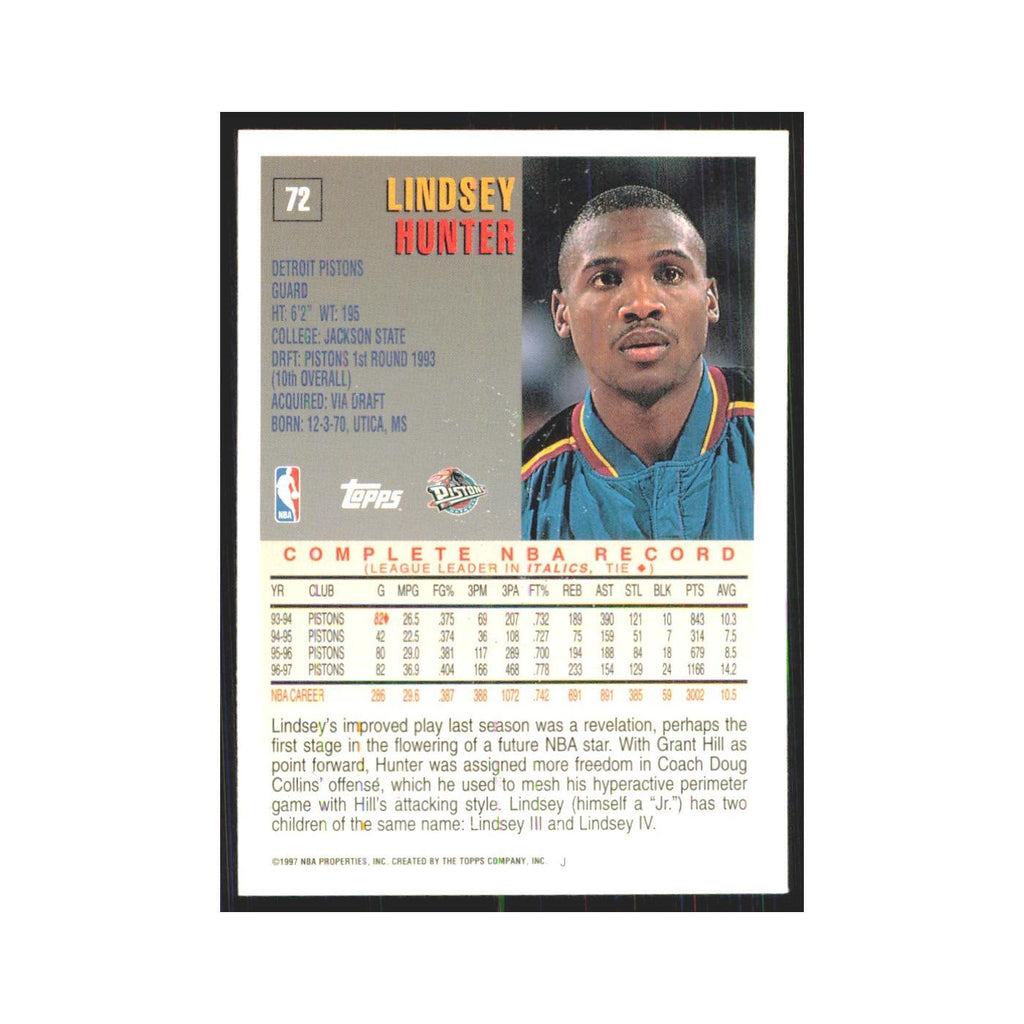 1997 Topps Lindsey Hunter Pistons #72.0