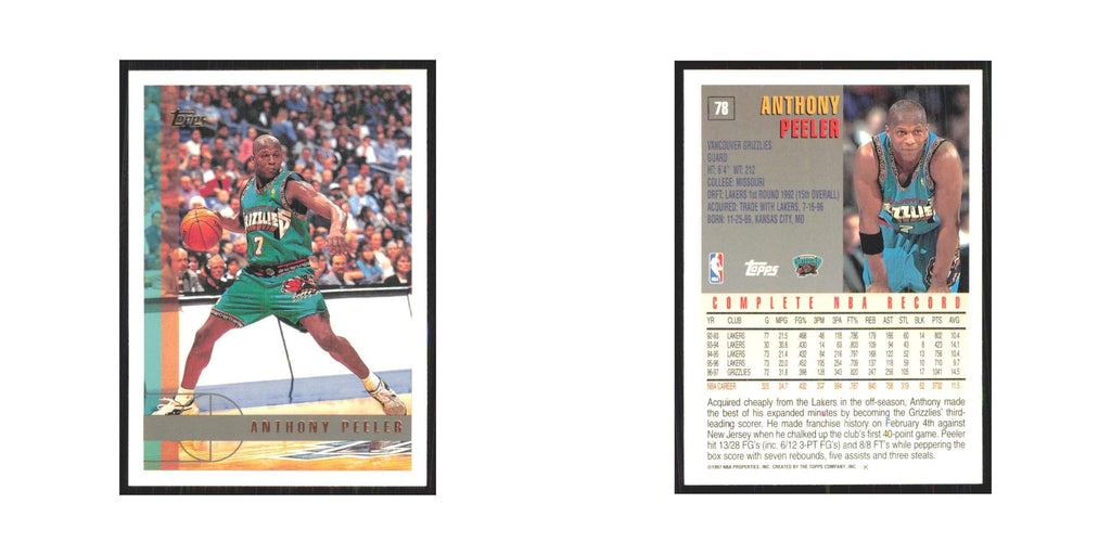 1997 Topps Anthony Peeler Vancouver Grizzlies #78.0