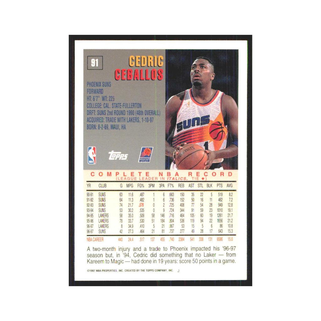 1997 Topps Cedric Ceballos Suns #91.0