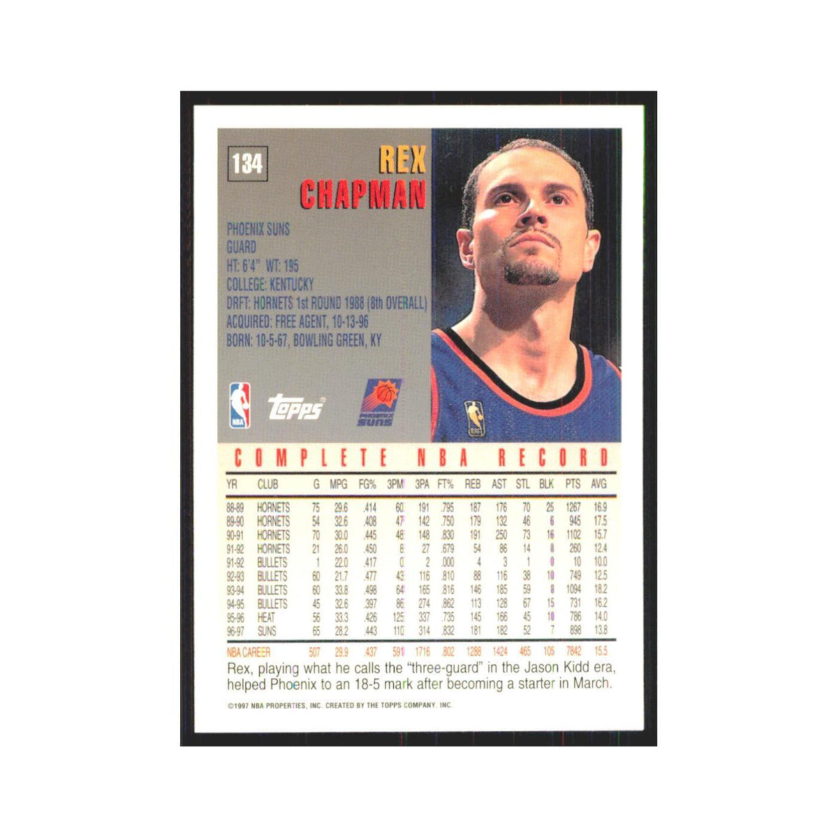 1997 Topps Rex Chapman Suns #134.0