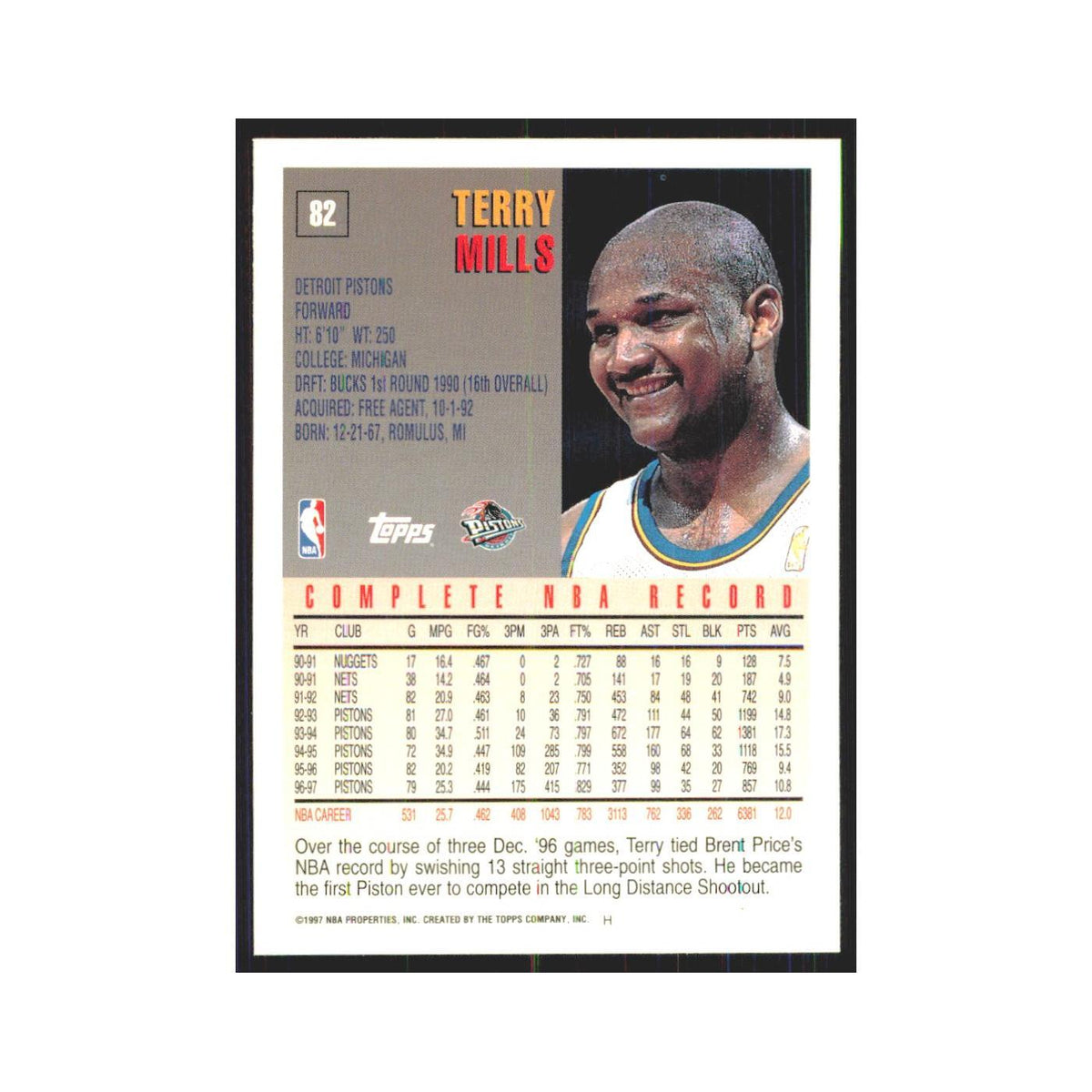1997 Topps Terry Mills Pistons #82.0