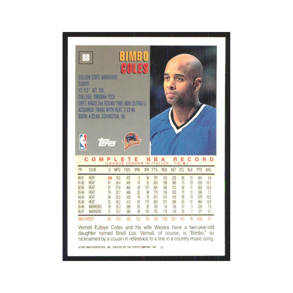 1997 Topps Bimbo Coles Golden State Warriors #88.0