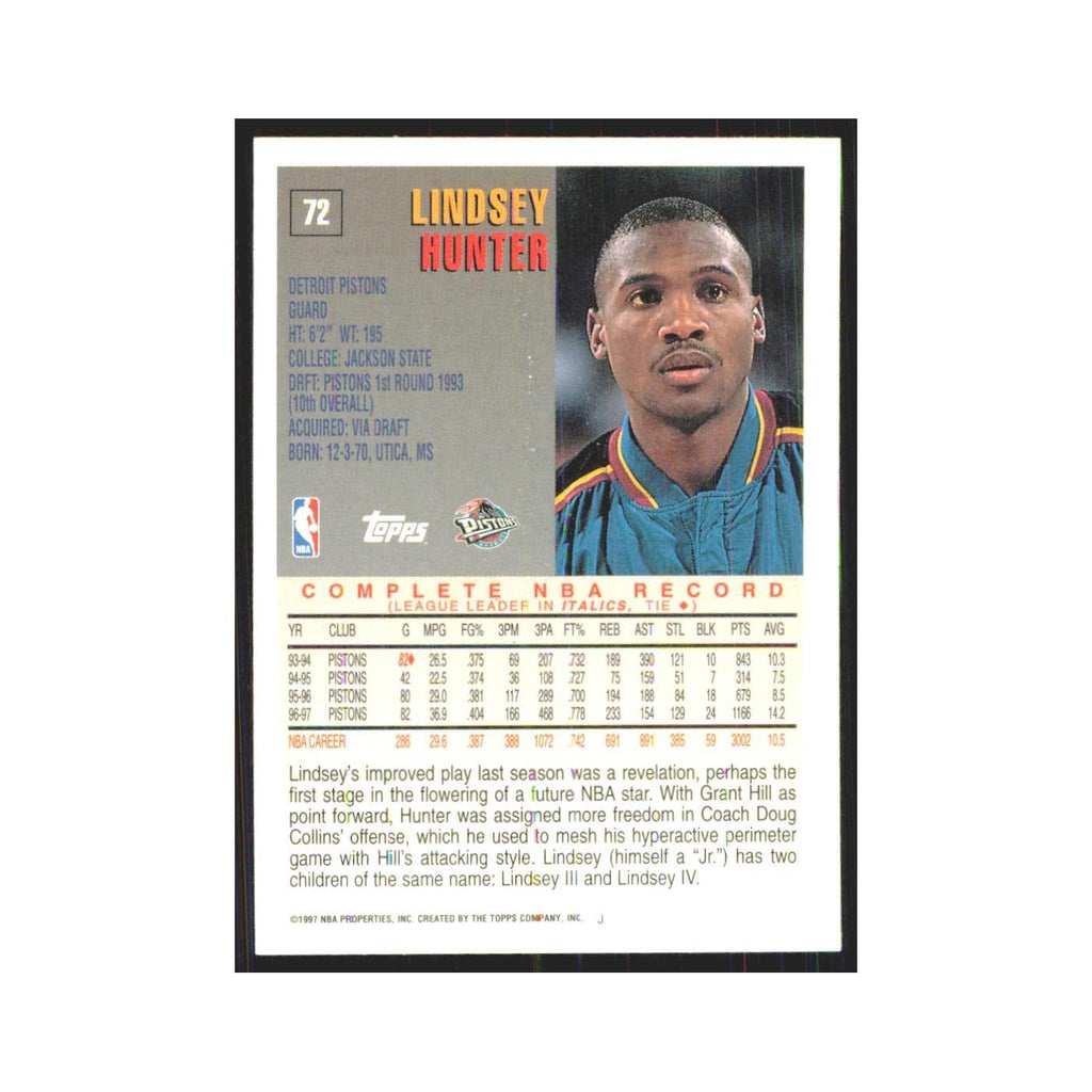 1997 Topps Lindsey Hunter Pistons #72.0