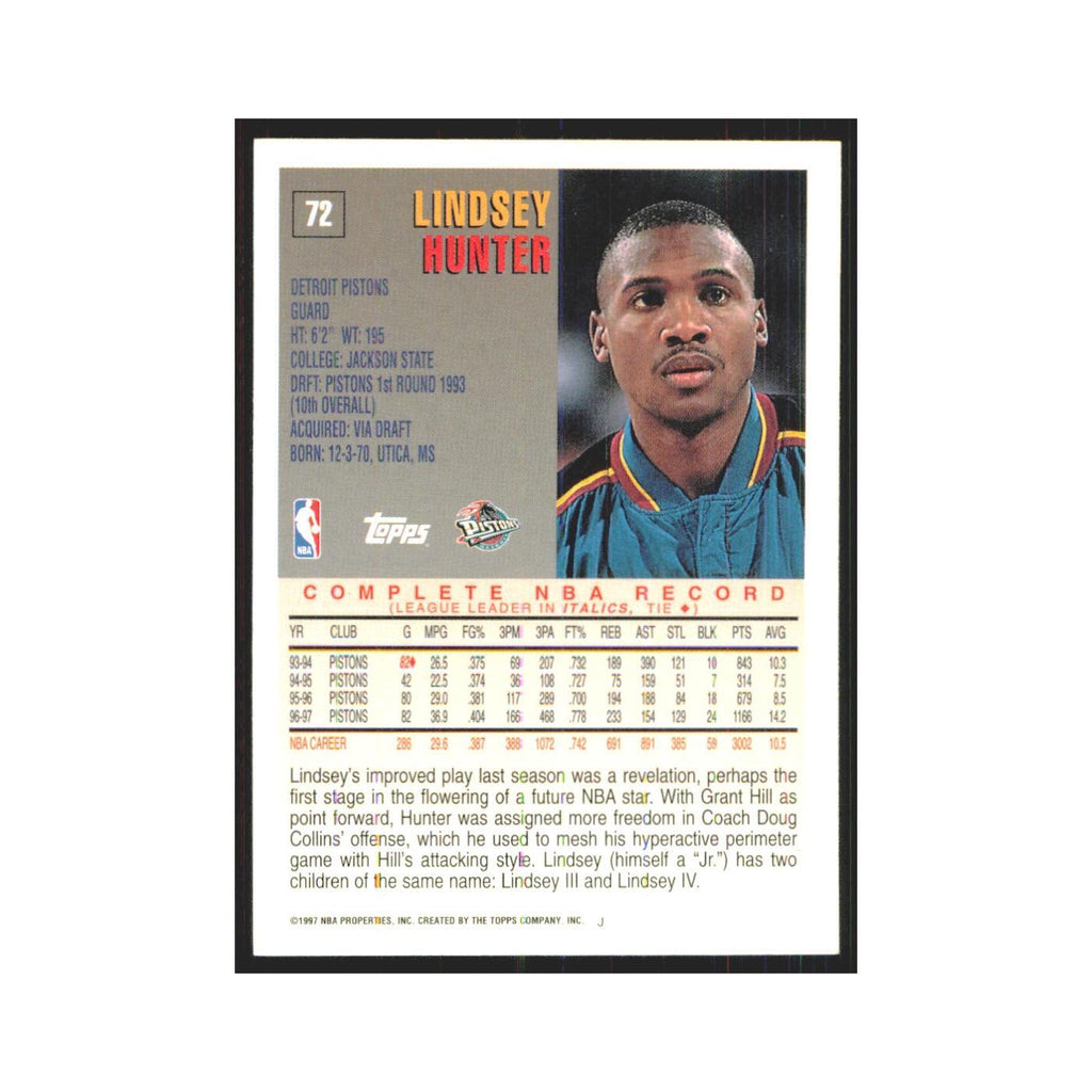 1997 Topps Lindsey Hunter Pistons #72.0