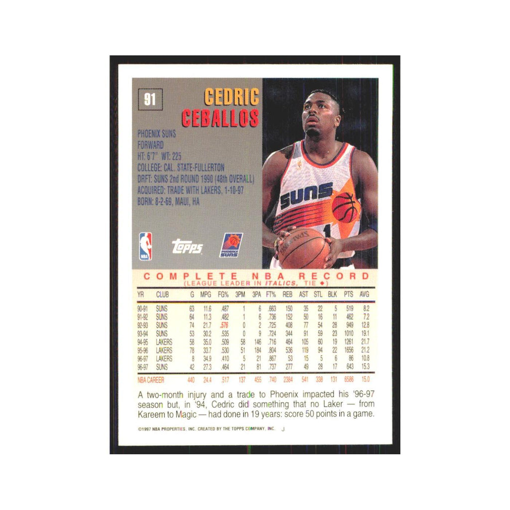 1997 Topps Cedric Ceballos Suns #91.0