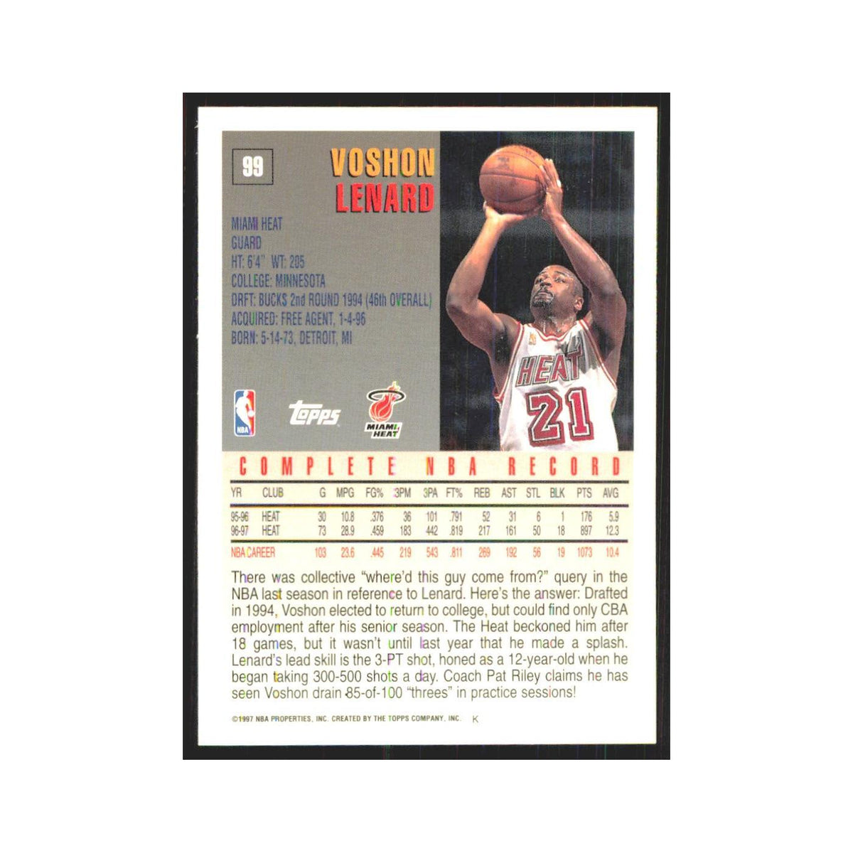 1997 Topps Voshon Lenard Heat #99.0