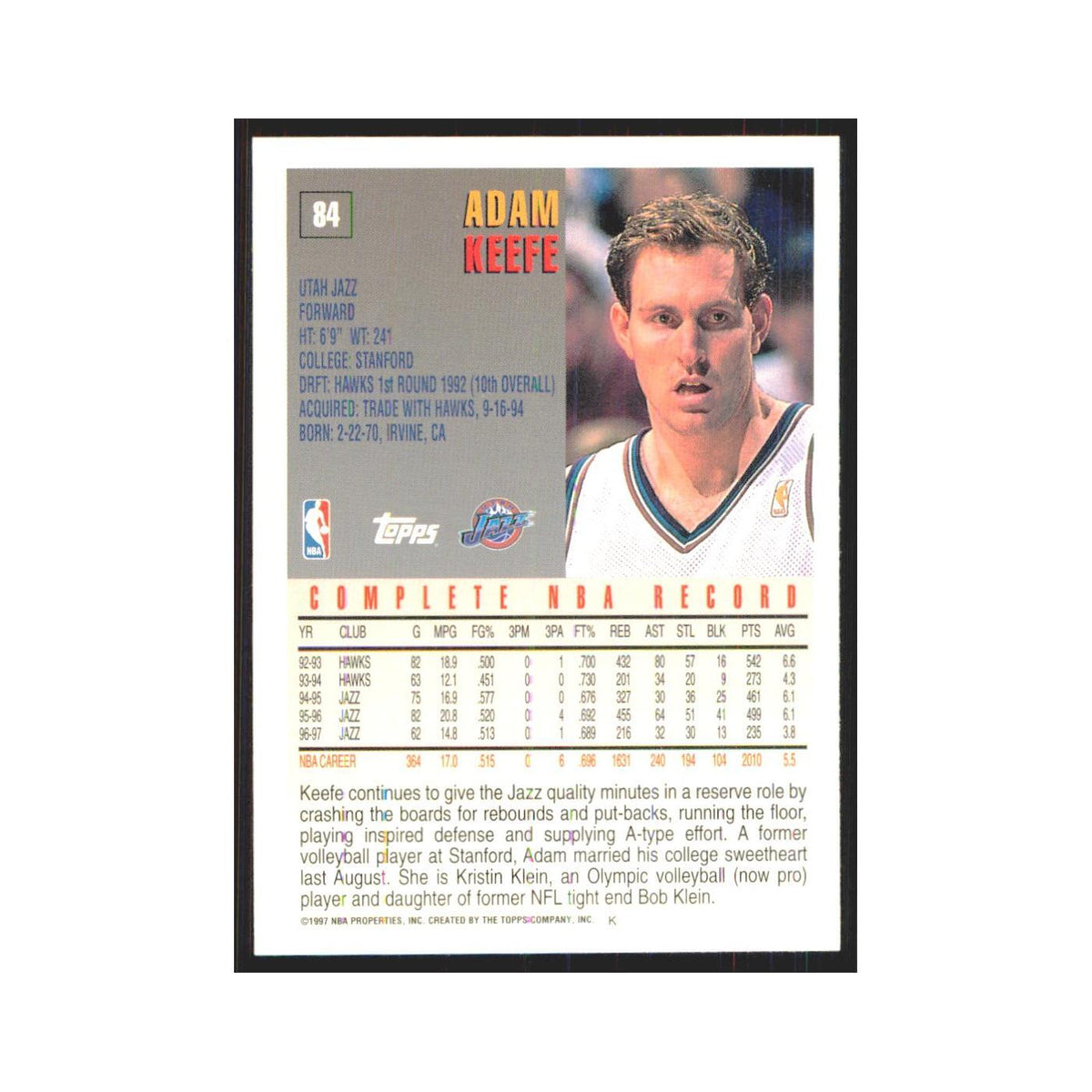 1997 Topps Adam Keefe Jazz #84.0