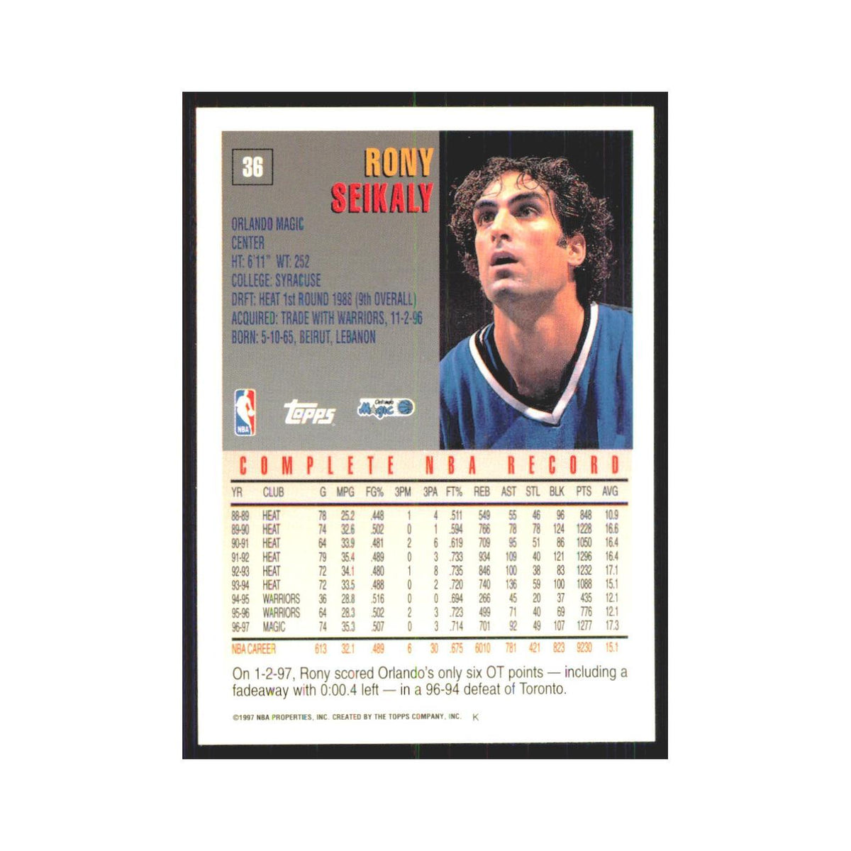 1997 Topps Rony Seikaly Magic #36.0