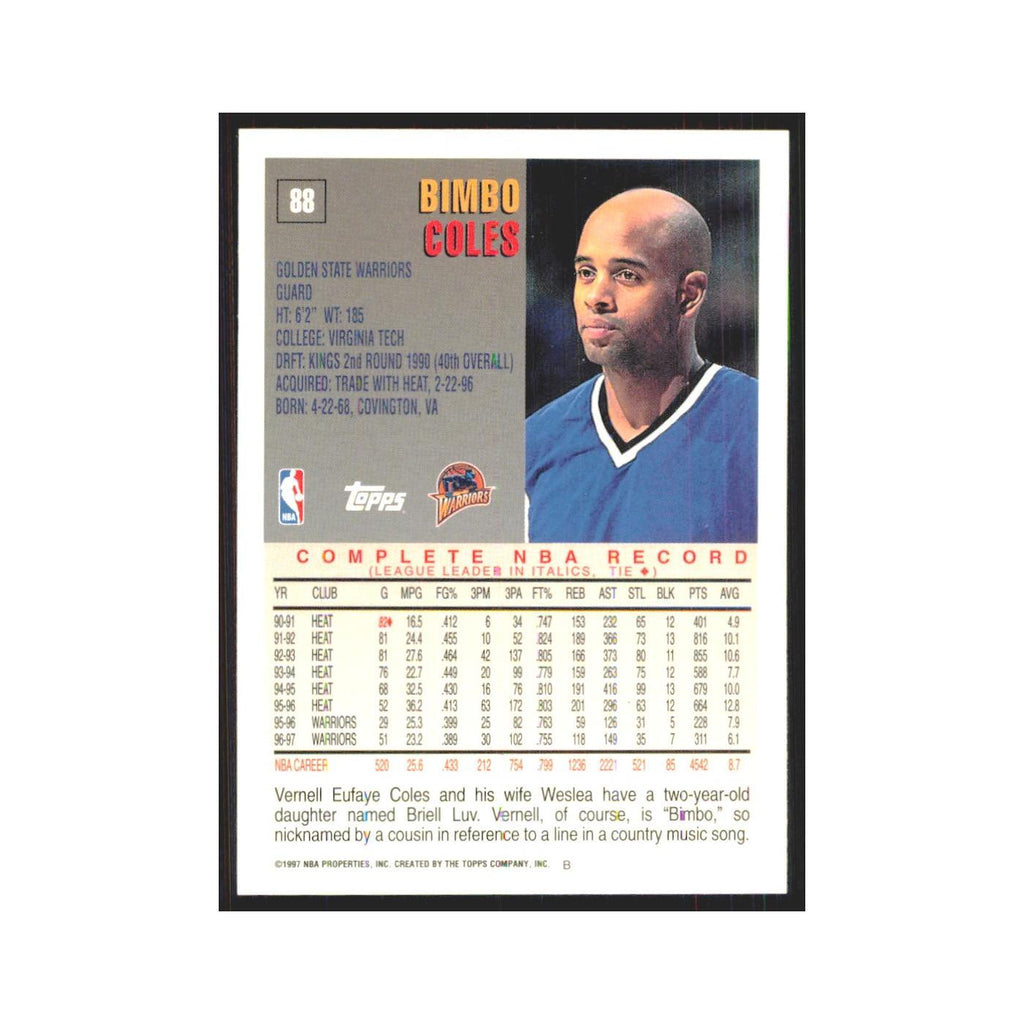 1997 Topps Bimbo Coles Golden State Warriors #88.0