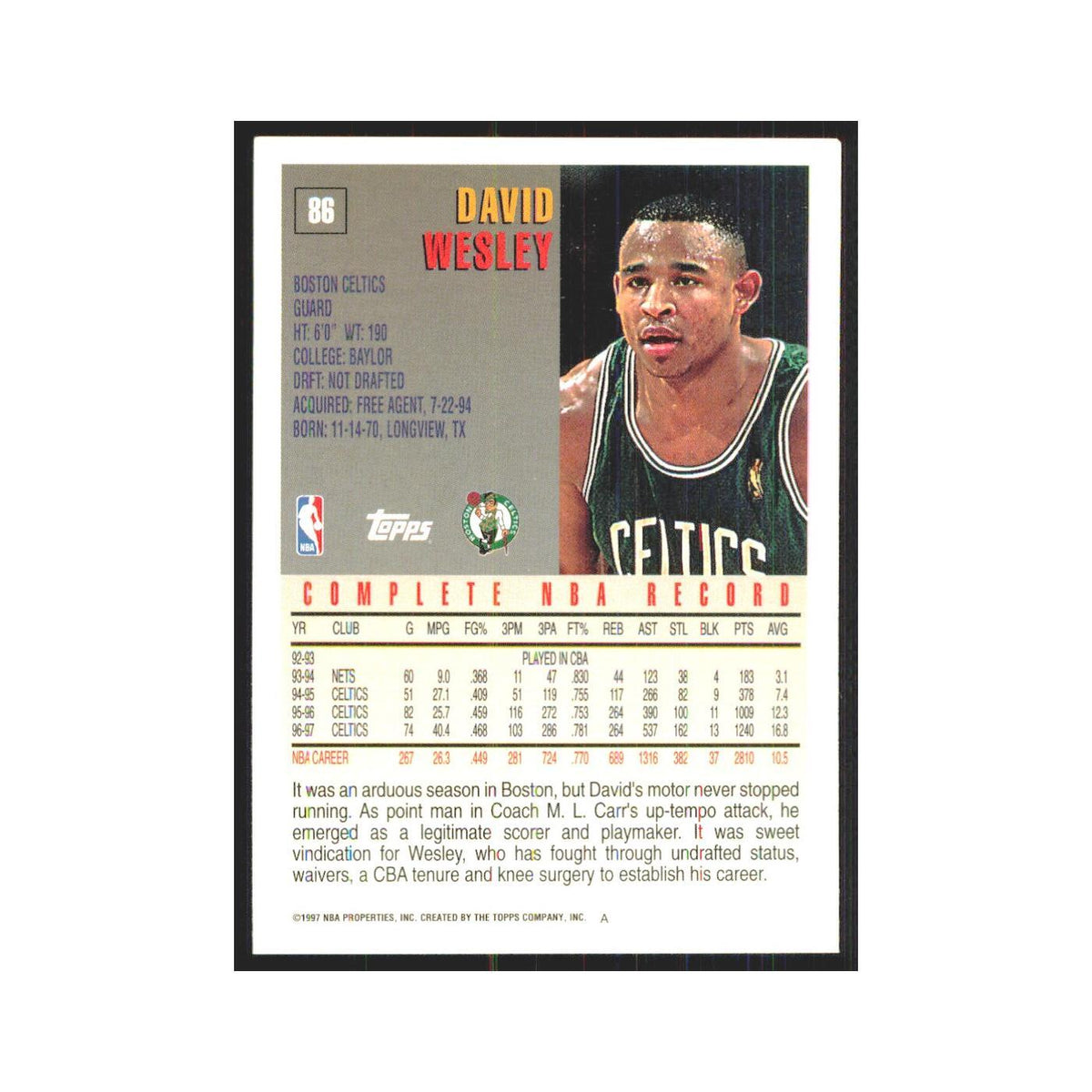 1997 Topps David Wesley Celtics #86.0